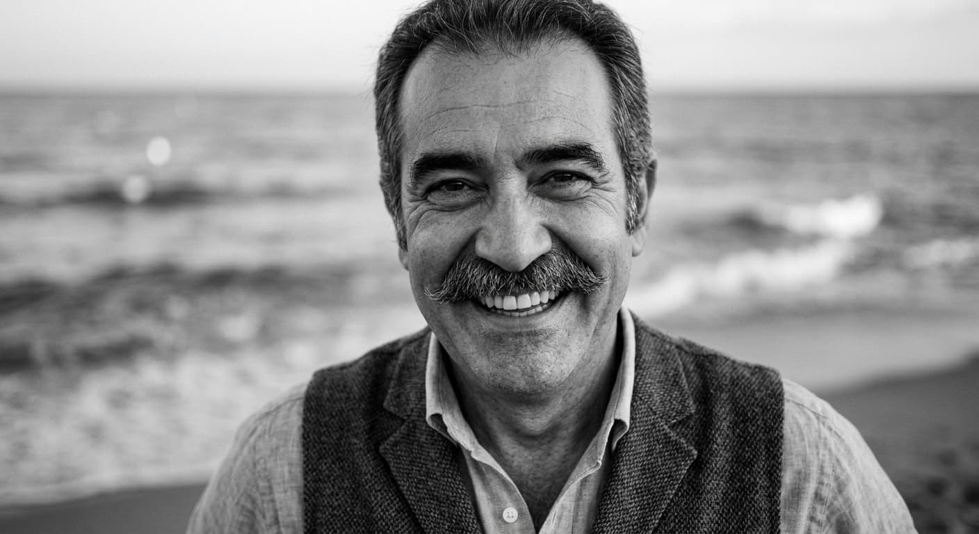 Fernando, fondateur de Tapas, portrait en noir et blanc au bord de mer